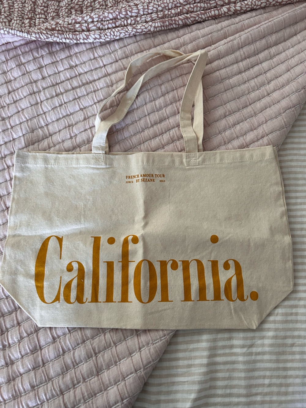 Sezane California Tote Bag in Cream with Mustard Print - Unbranded